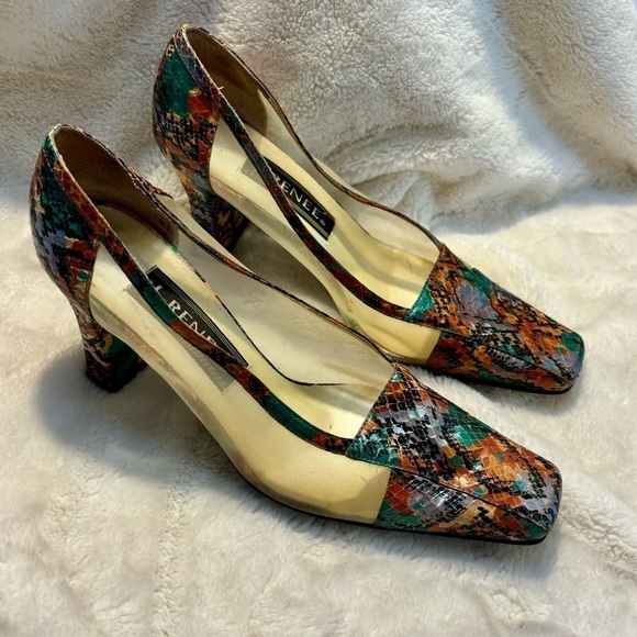 Vintage Heels J. Renee Size 9 Multicolored Snakeskin Metallic Orange Teal - Picture 12 of 16